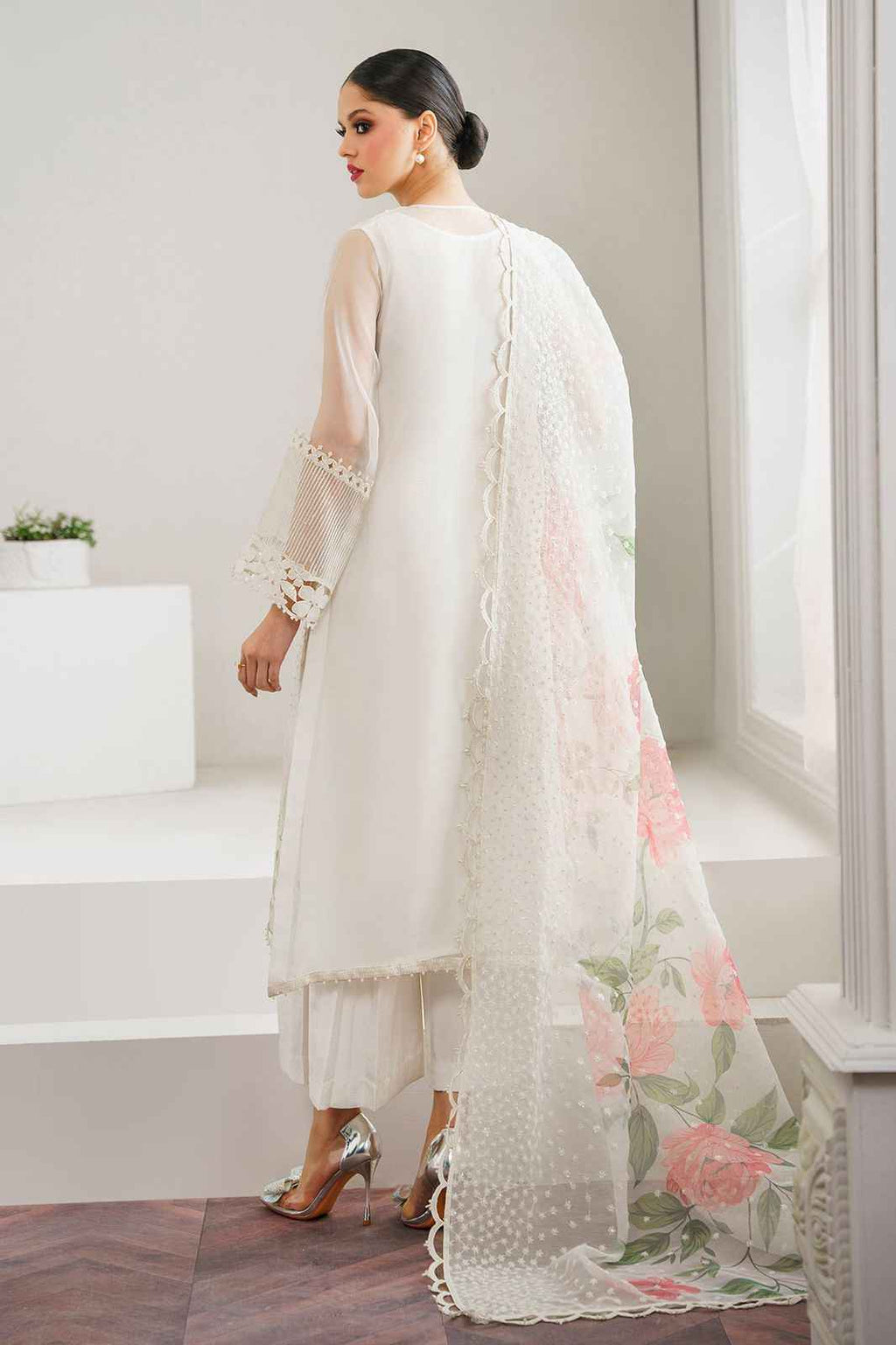 Heavy Embroidered Organza Dress with Satin Silk Trouser and Dupatta