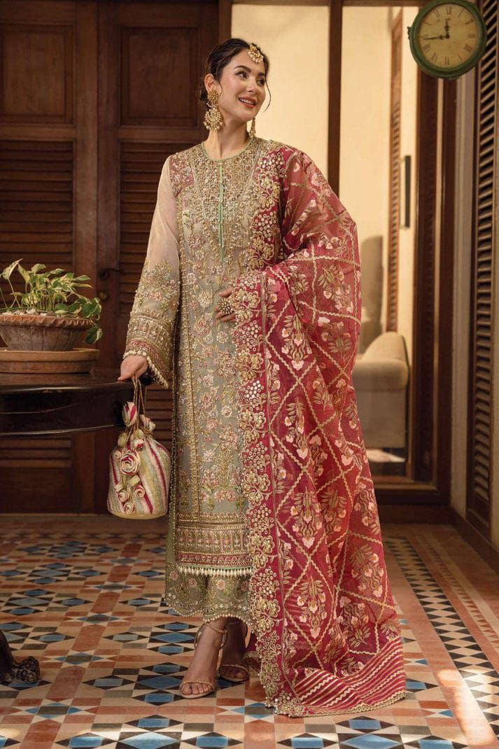 CRIMSON – Luxury Organza Embroidered 3-Piece Suit