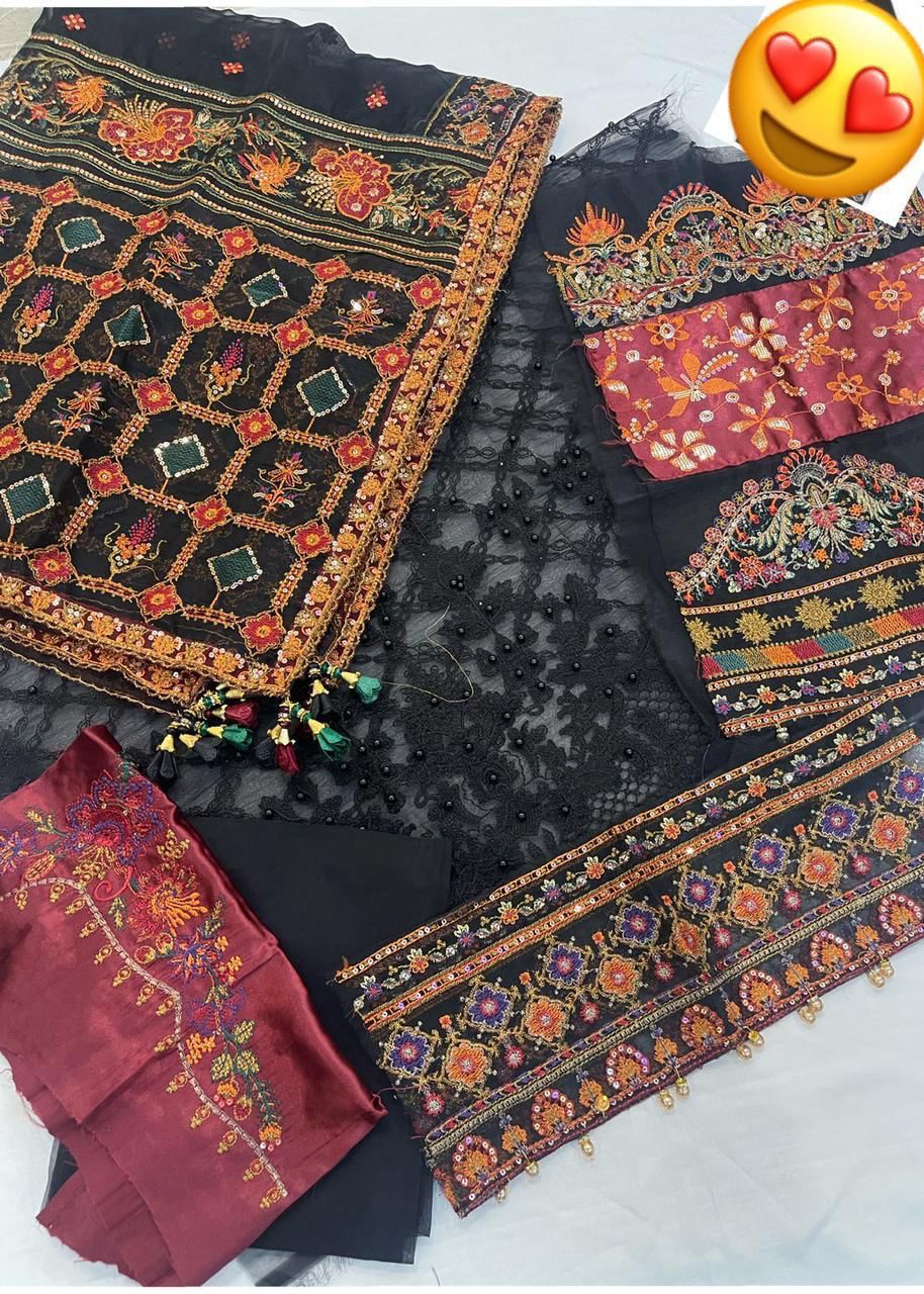 BAROQUE – Organza Embroidered 3-Piece Suit ( BLACK)