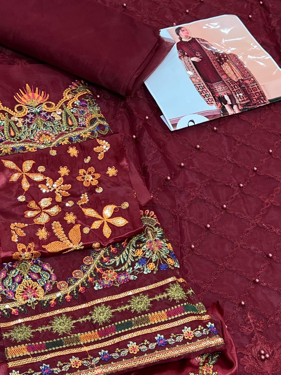 BAROQUE – Organza Embroidered 3-Piece Suit ( RED)