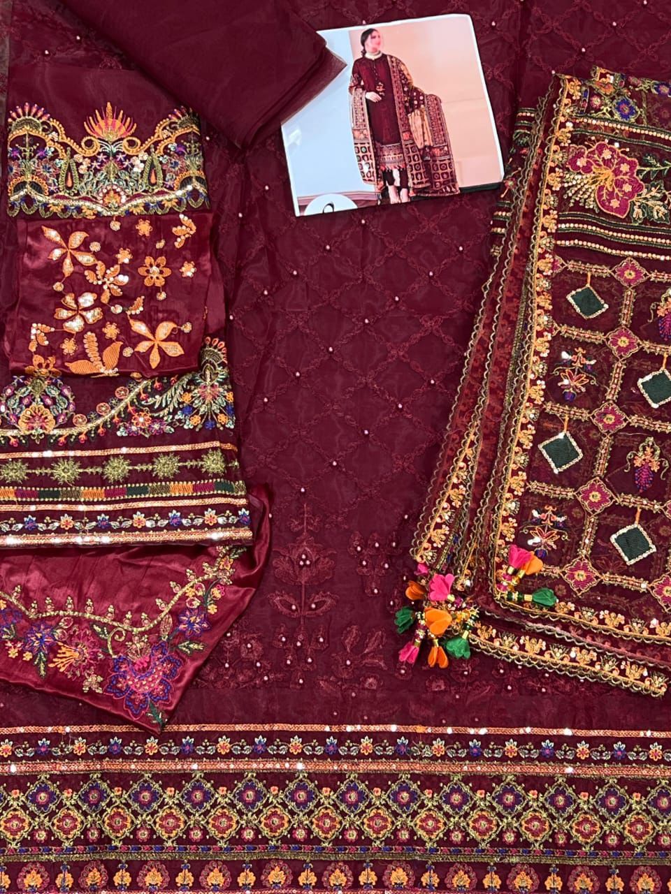 BAROQUE – Organza Embroidered 3-Piece Suit ( RED)