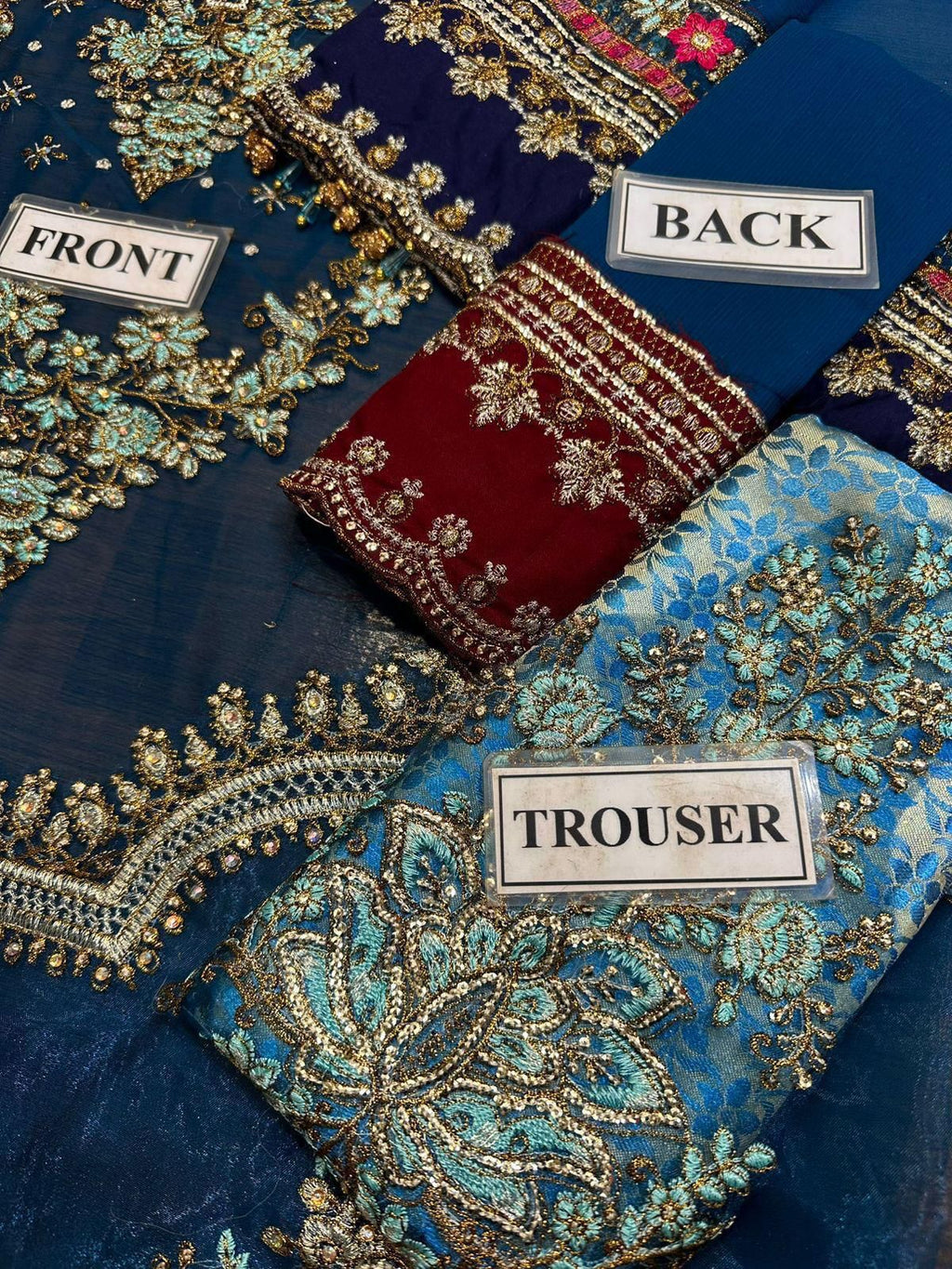 MARIA B – Chiffon Embroidered 3-Piece Suit (BLUE)