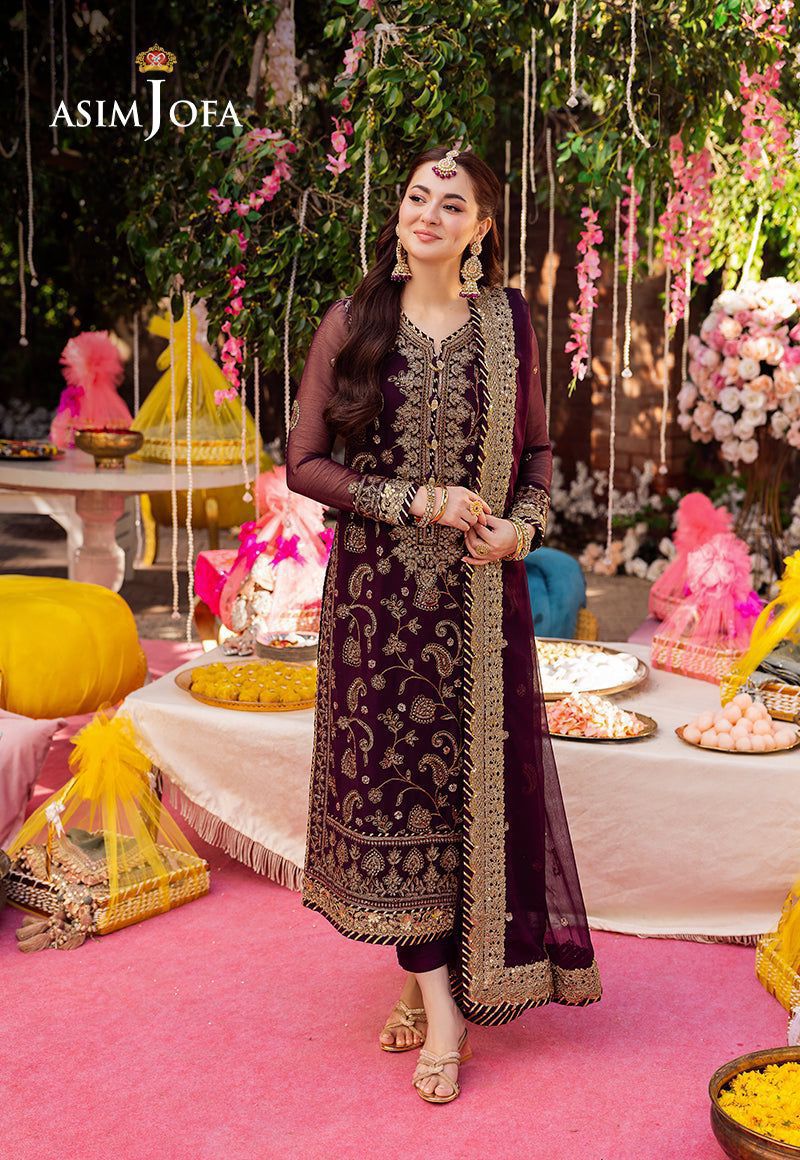 ASIM JOFA – Chiffon Unstitched 3-Piece Suit (MAROON)
