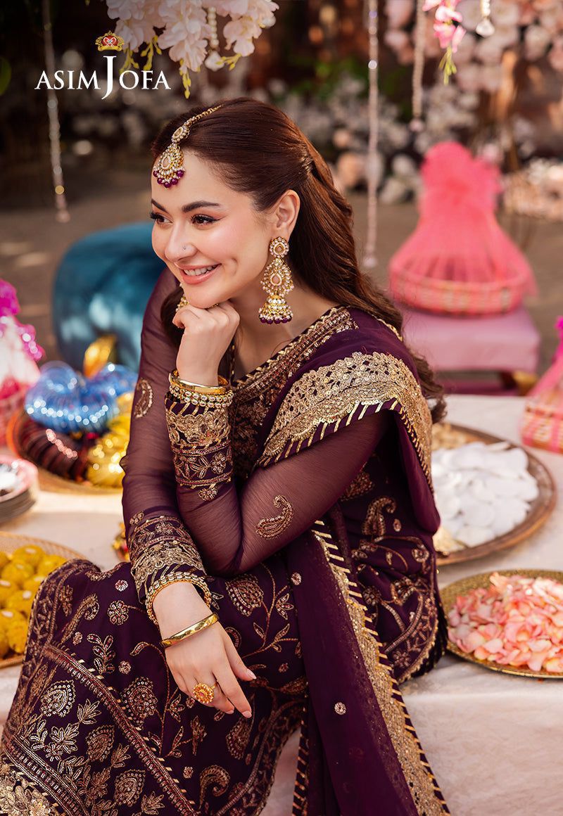 ASIM JOFA – Chiffon Unstitched 3-Piece Suit (MAROON)