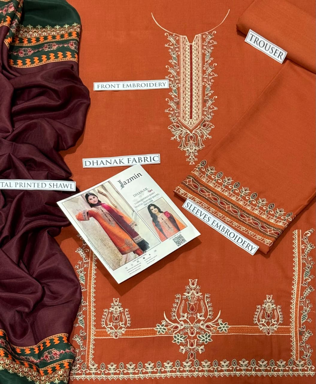 Dhanak 3 Piece Embroidered Suit (Article 31)