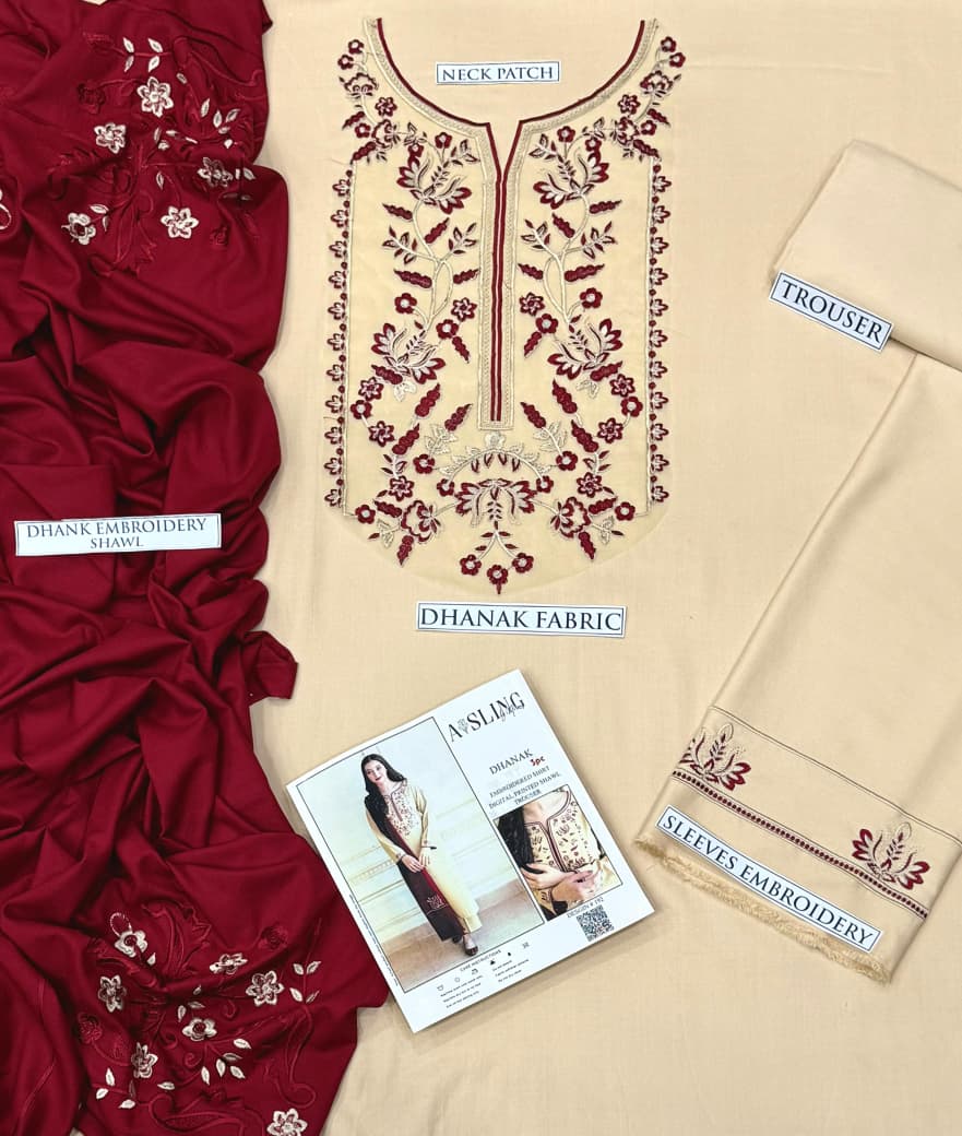 Dhanak 3 Piece Embroidered Suit (Article 36)