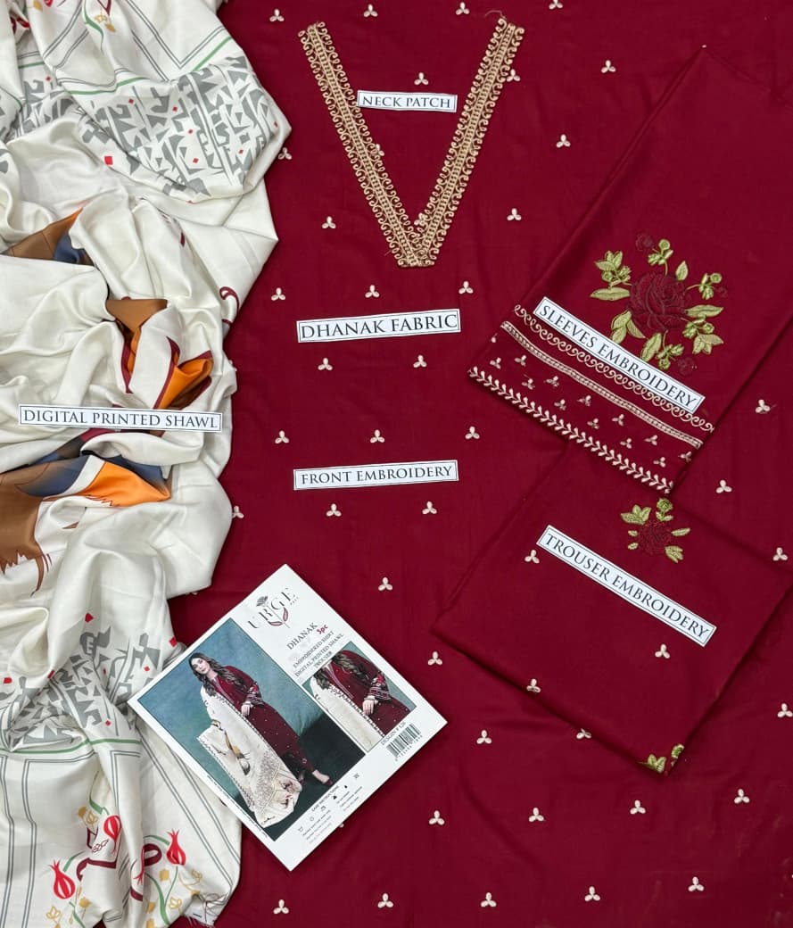 Dhanak 3 Piece Embroidered Suit (Article 39)