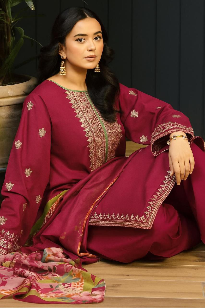 Dhanak 3 Piece Embroidered Suit (Article 40)