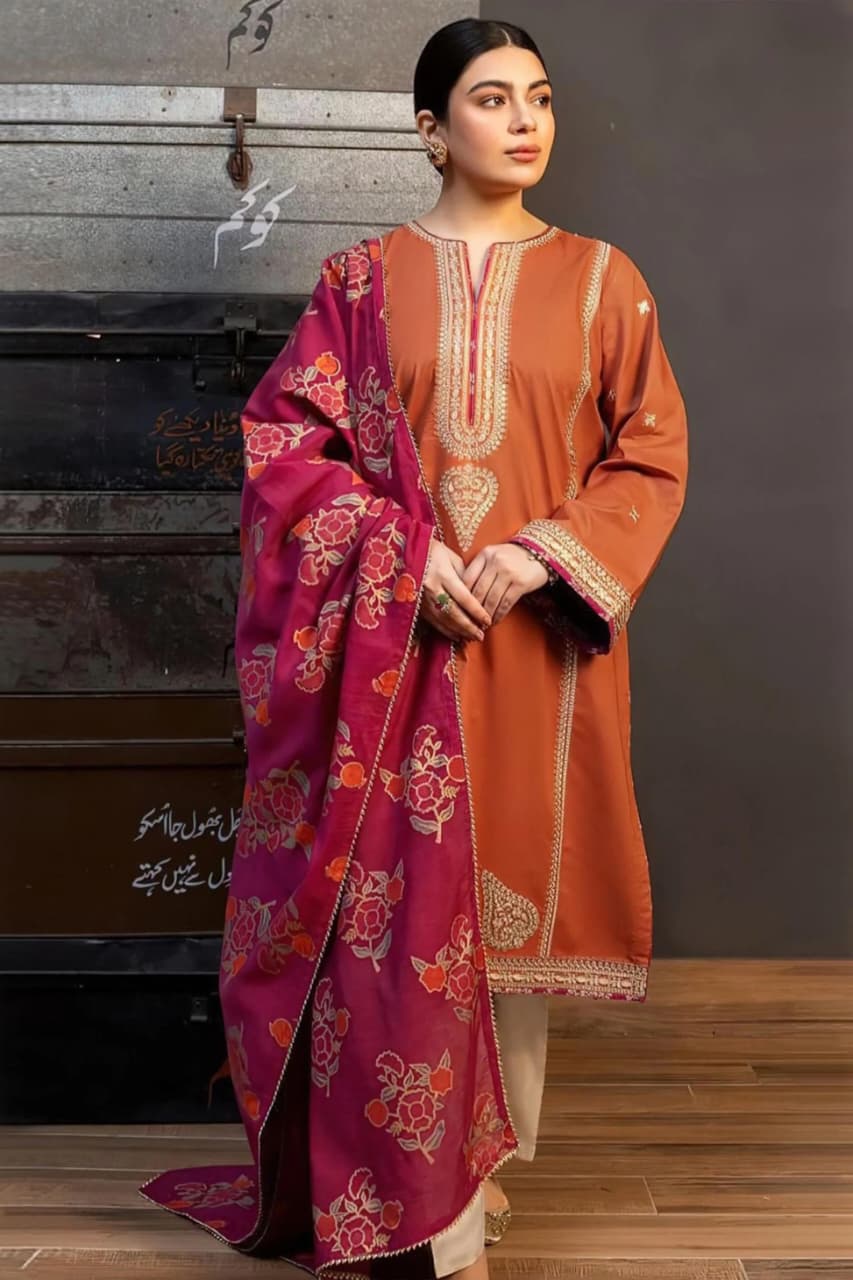 Dhanak 3 Piece Embroidered Suit (Article 43)