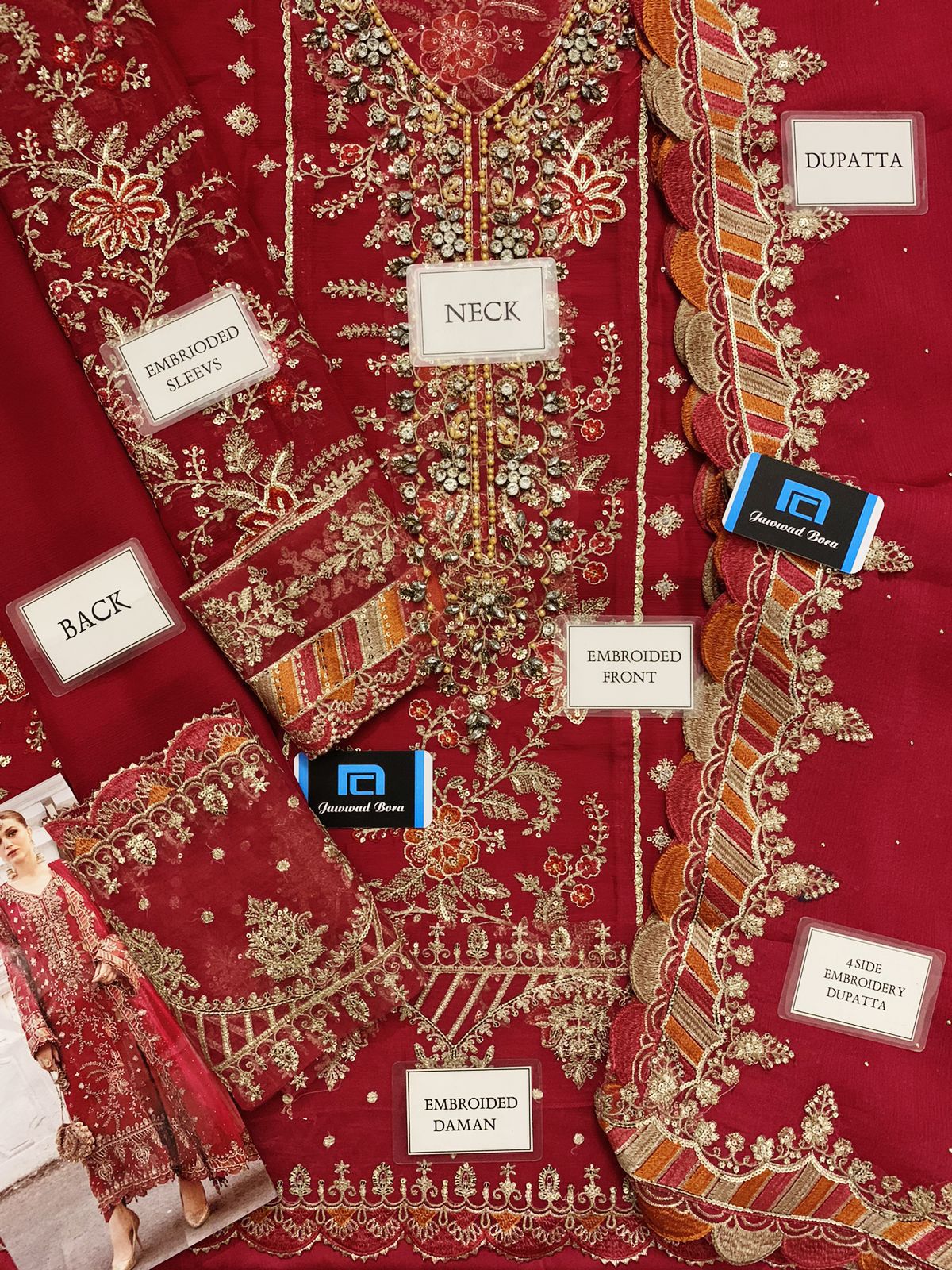 Maria.B 3-Piece Unstitched Suit (RED)