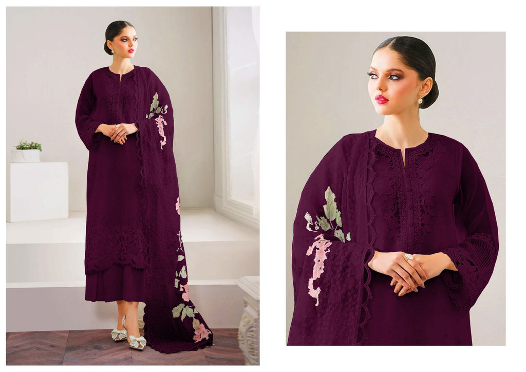 Baroque Organza 3-Piece Suit (MAROON)