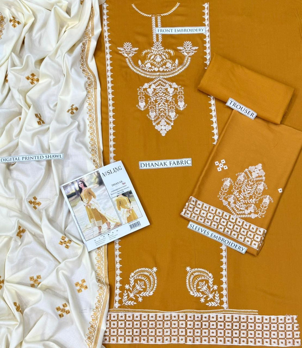 Dhanak 3 Piece Embroidered Suit (Article 16)